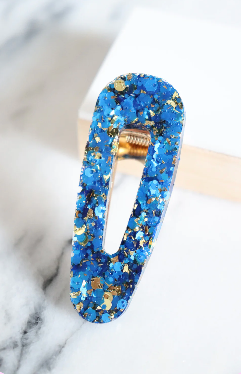 Barrette paillettes bleues et or