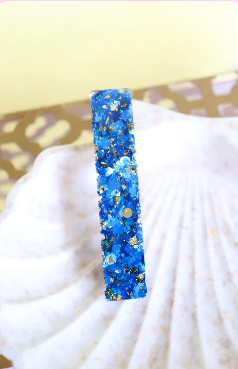 Barrette paillettes bleues et or