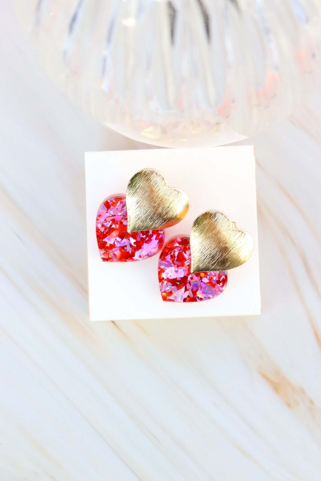 Boucles d'oreilles Caroline Flocons rouges roses