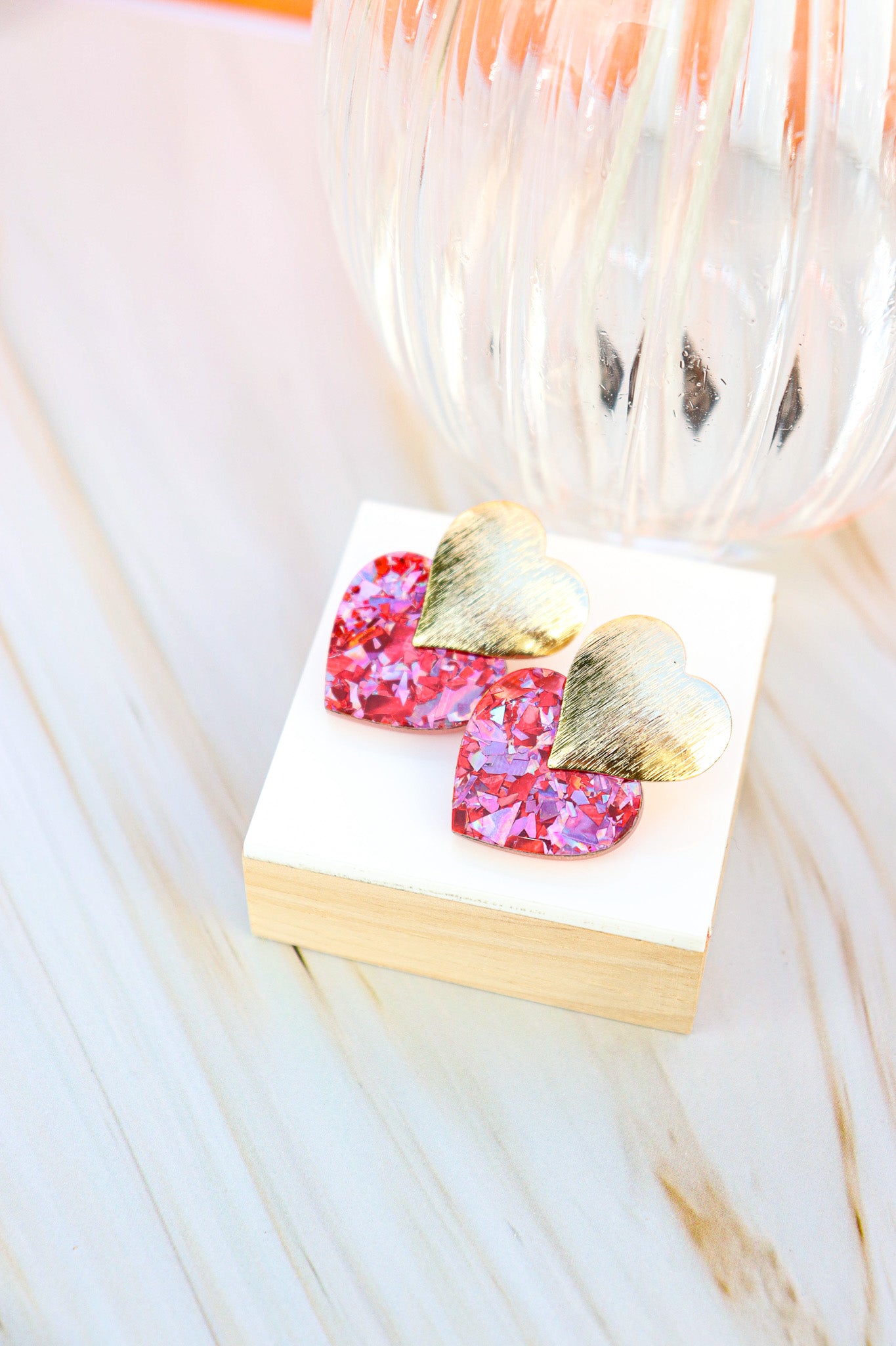 Boucles d'oreilles Caroline Flocons rouges roses