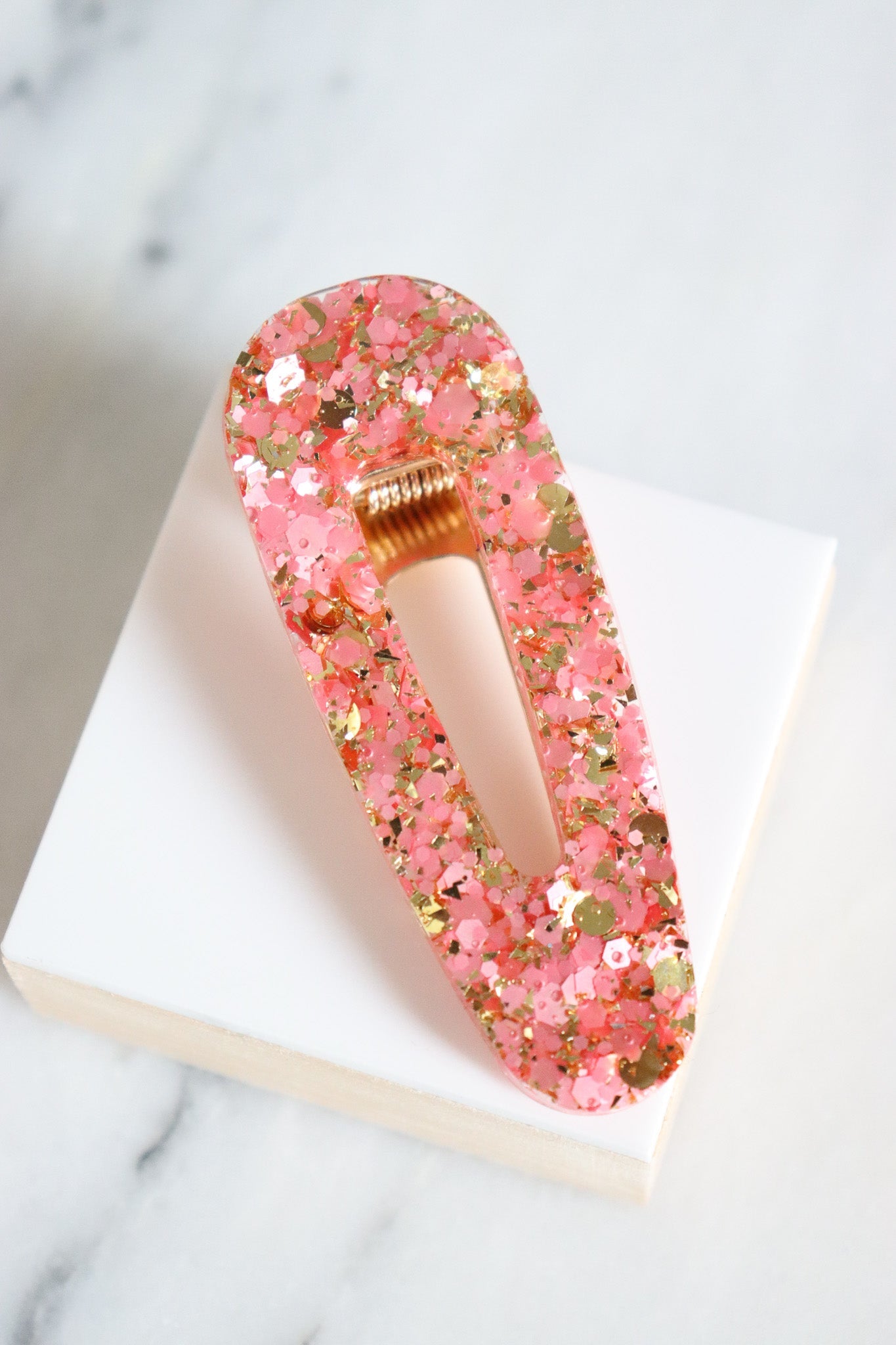 Barrette Paillettes Roses et Or