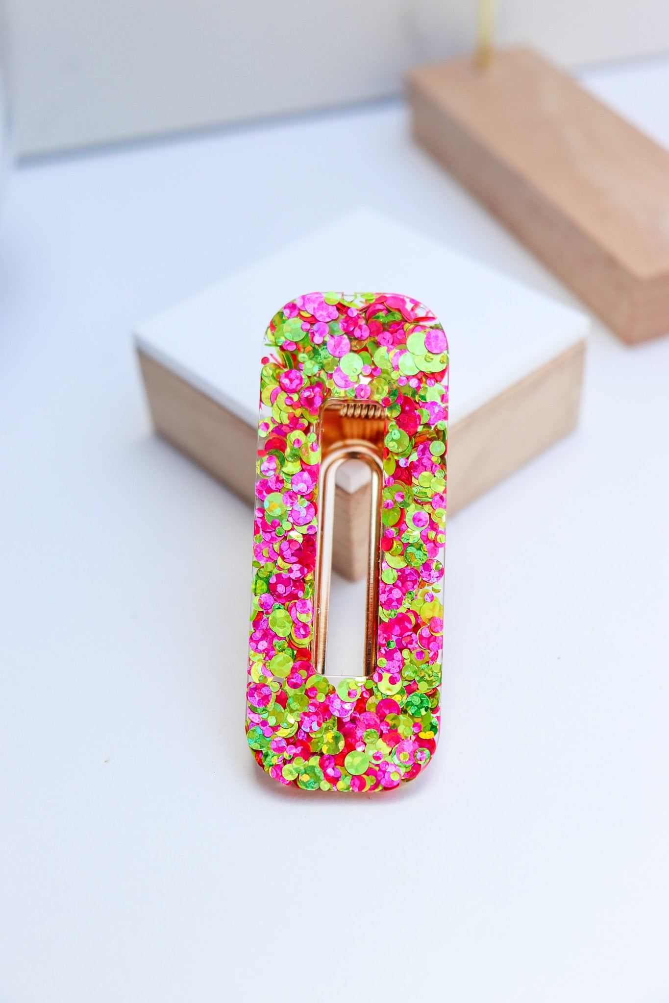 Barrette Paillettes Citron Rose