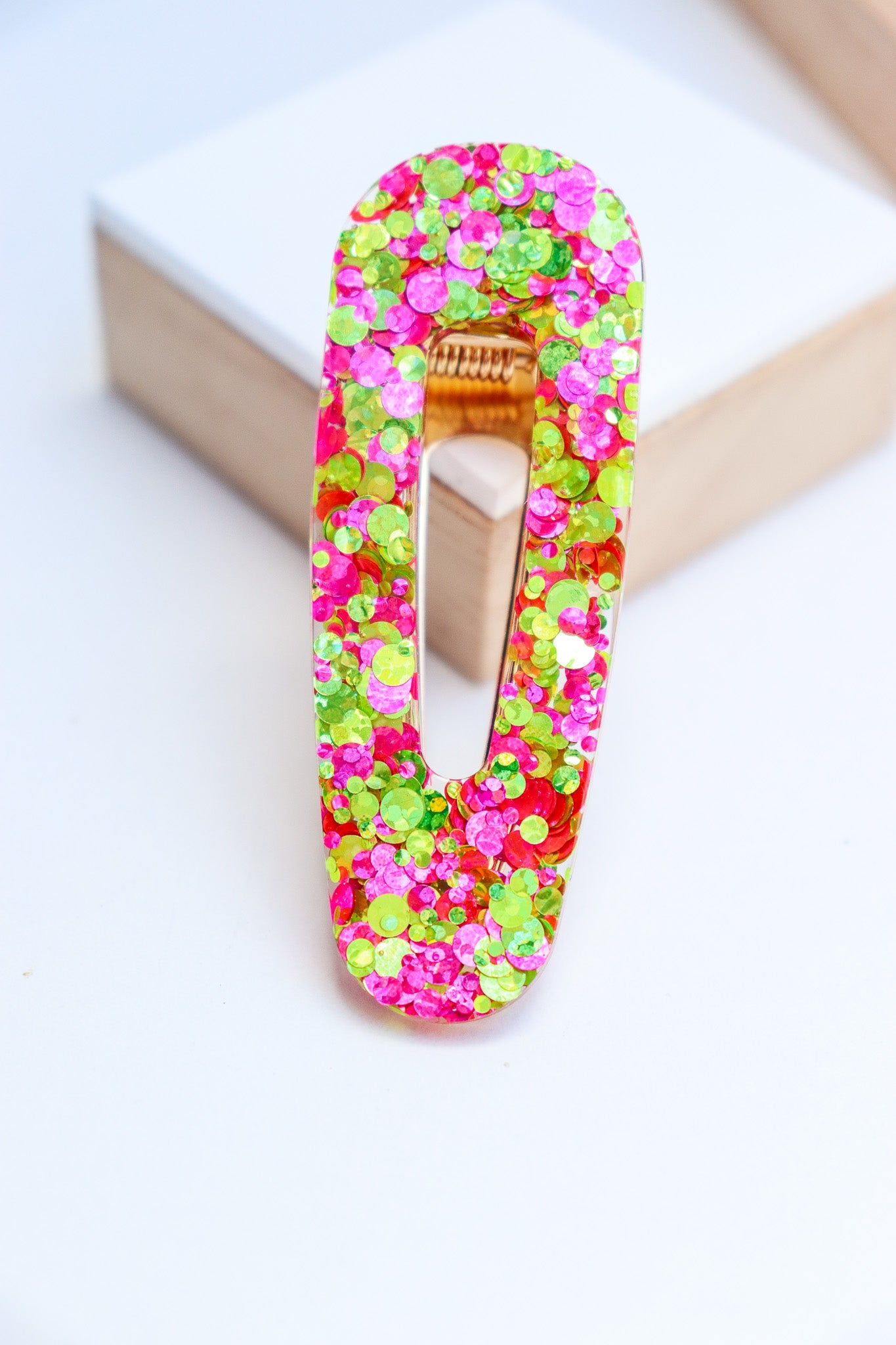 Barrette Paillettes Citron Rose