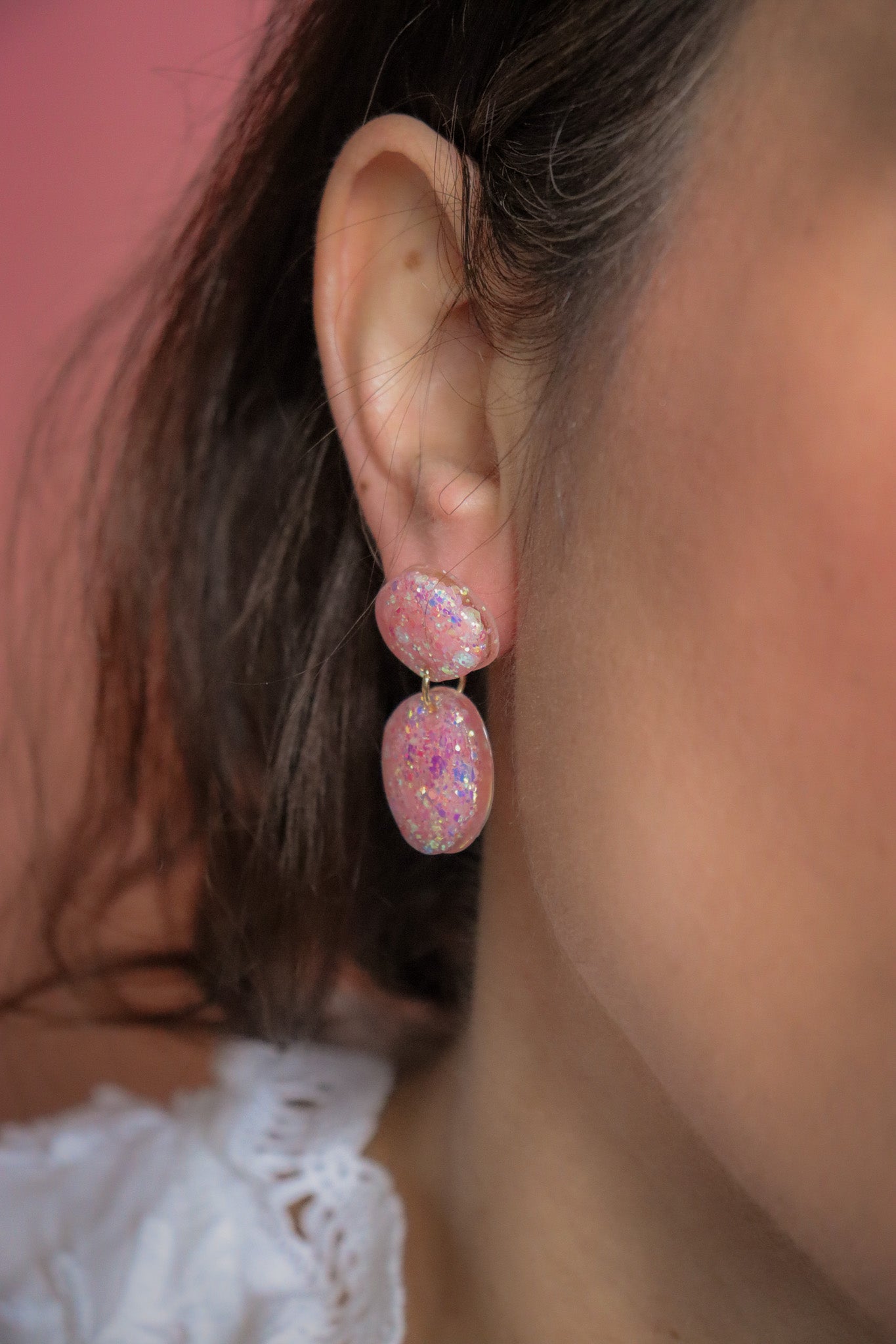 Boucles d'oreilles galet Vaiana rose