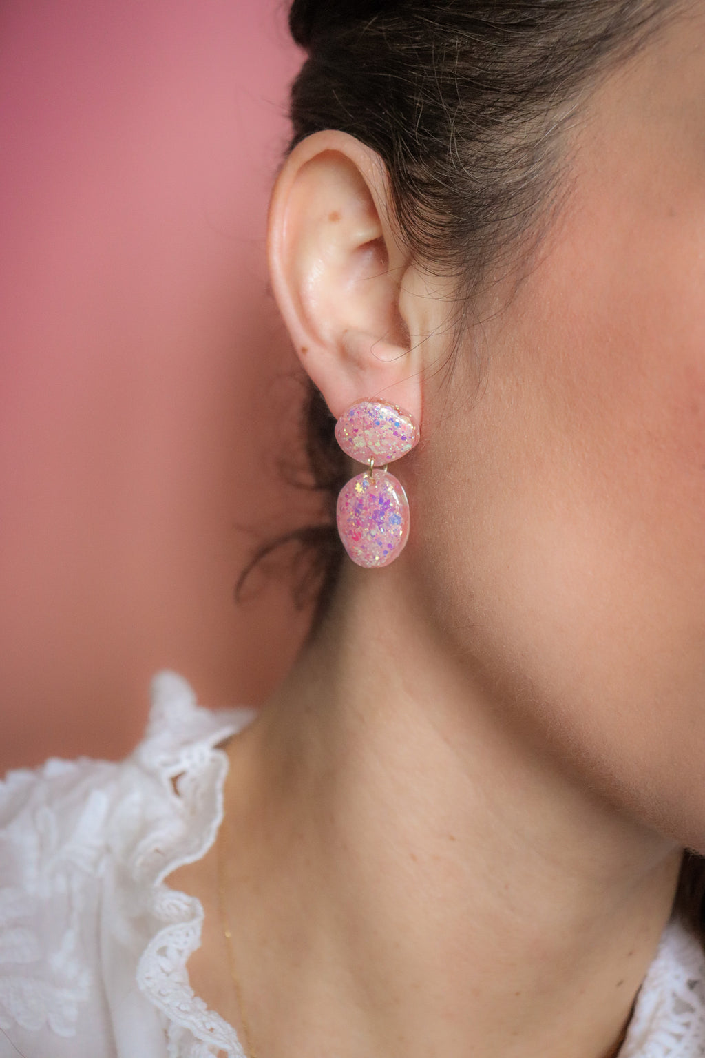 Boucles d'oreilles galet Vaiana rose