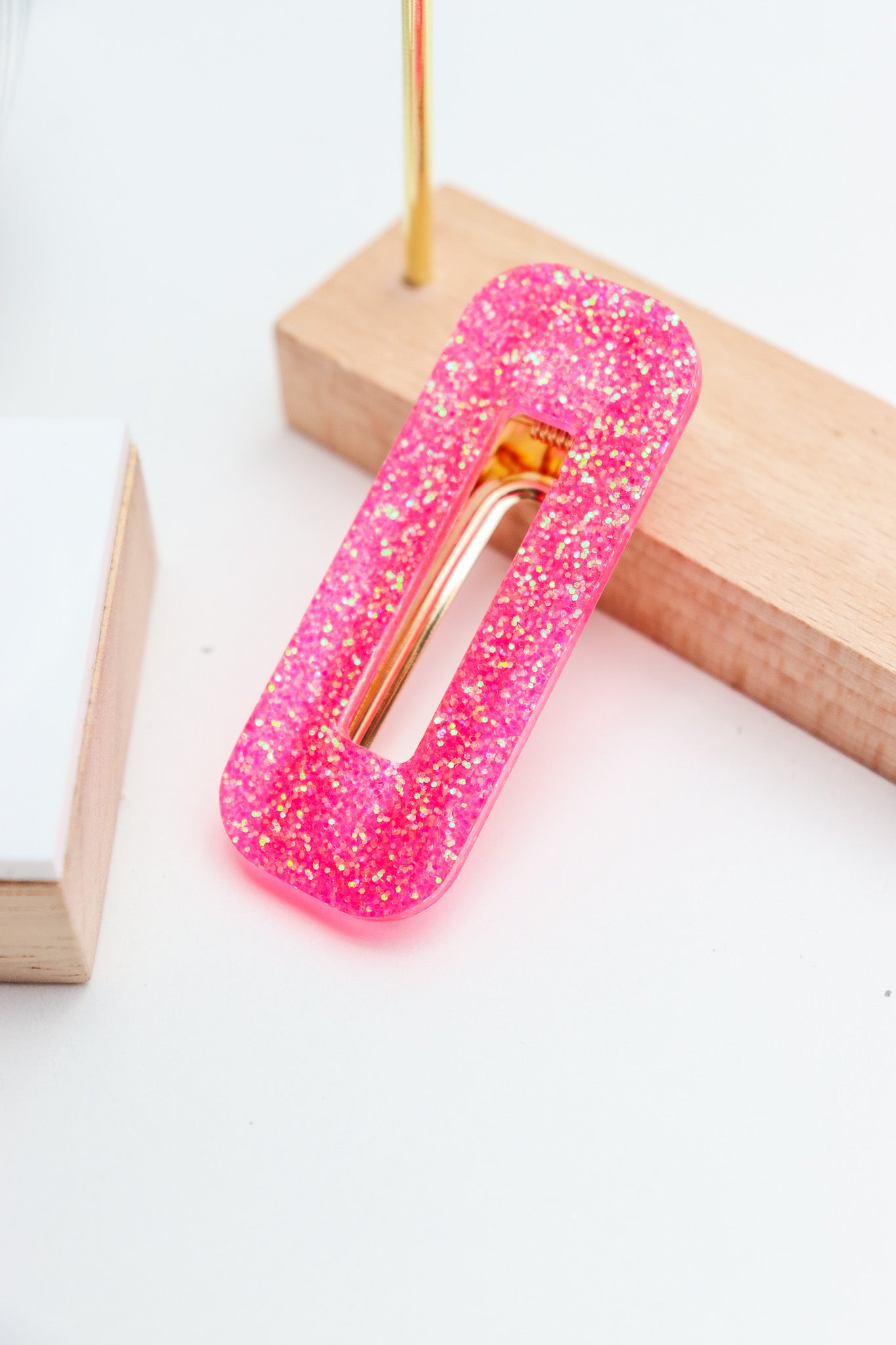 Barrette Paillettes Rose fluo