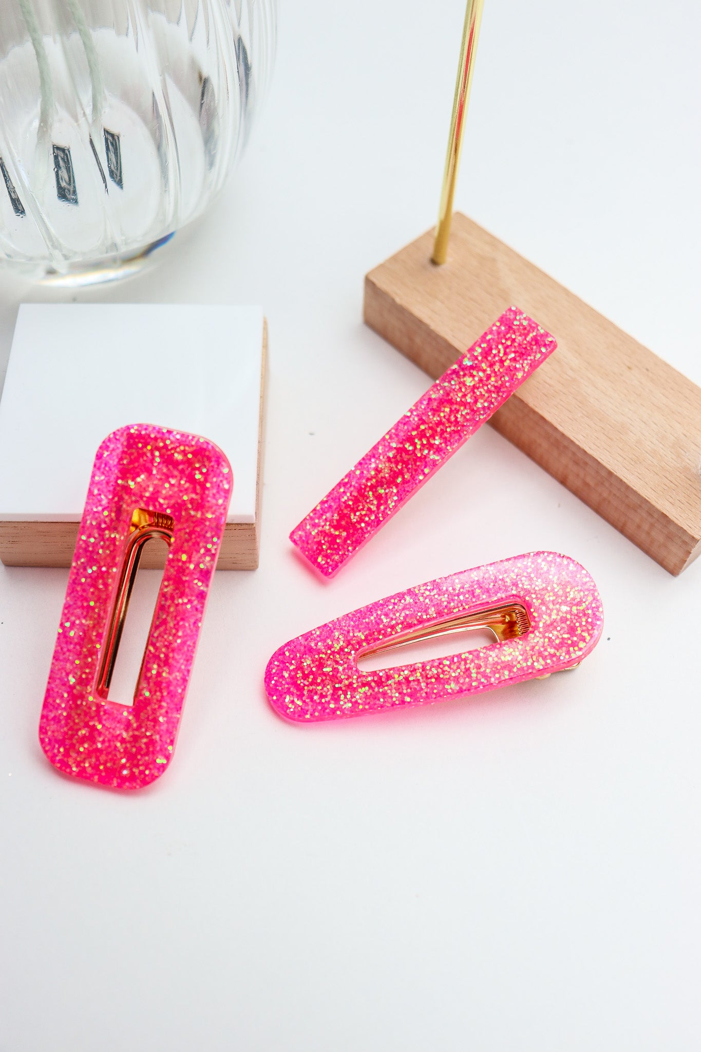 Barrette Paillettes Rose fluo