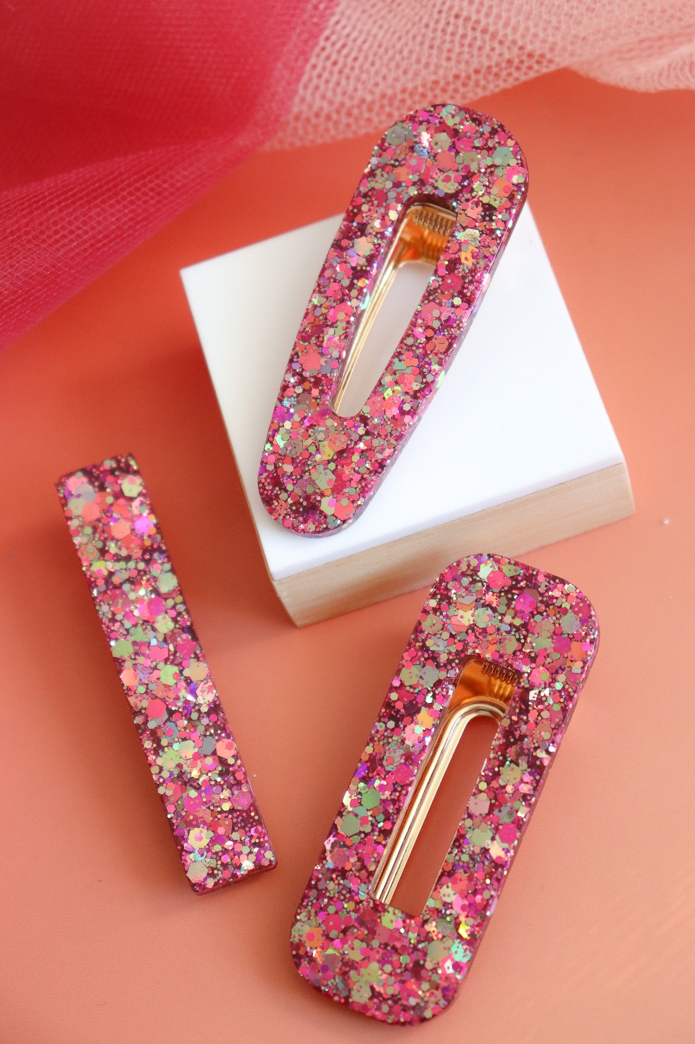 Barrette Rouge Vintage Holographique