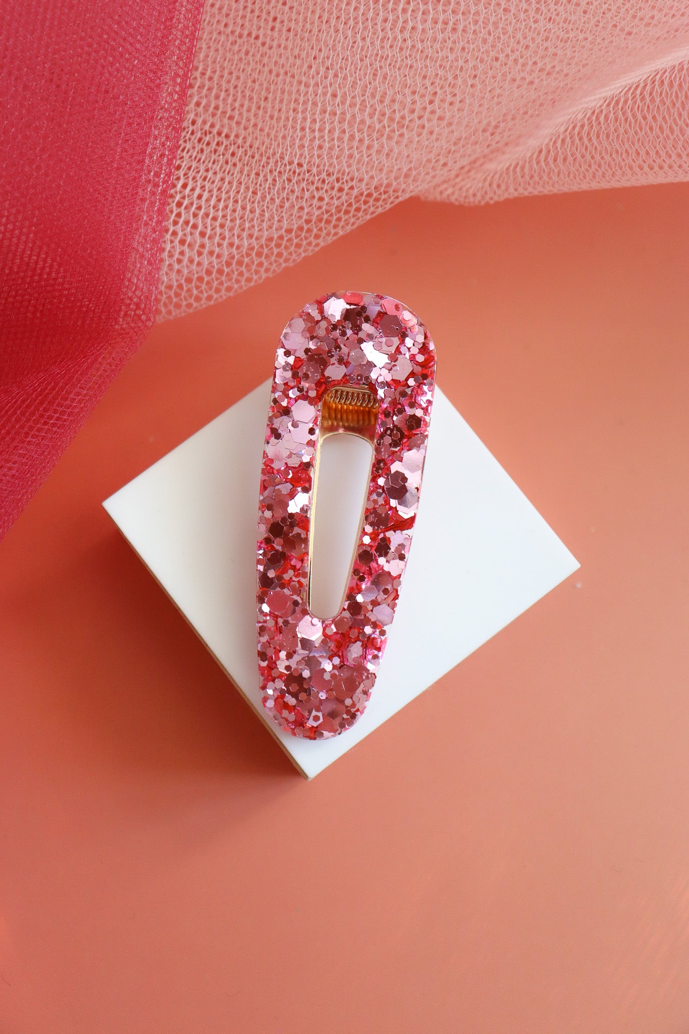 Barrette Paillettes vieux rose holographique